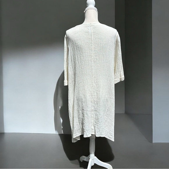 🌻Cheyenne Crepe Ivory Lagenlook Minimalist Linen Short Sleeve Tunic Size S/M - Picture 5 of 8
